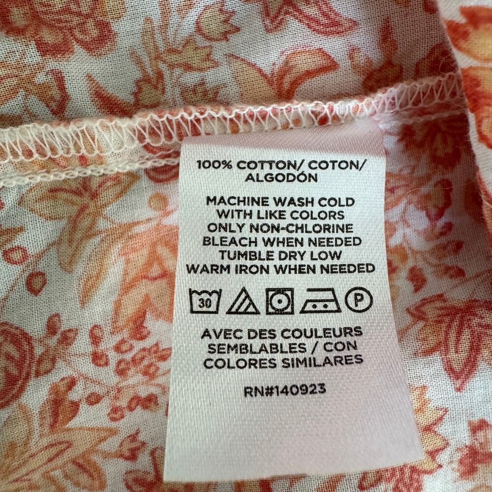 LOFT Peach Orange Floral Ruffle Neck Peasant Blouse Size Medium Petite - Picture 10 of 11